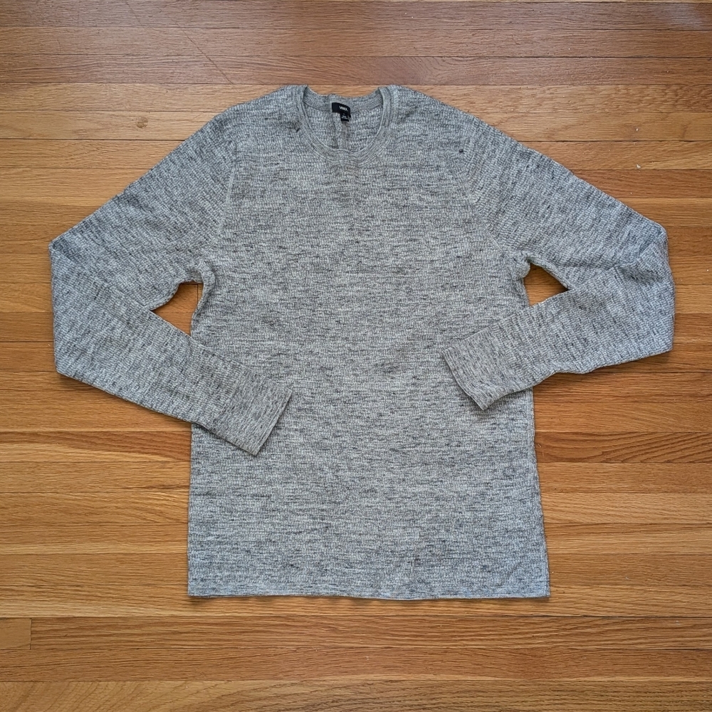 Vince gray cotton blend ribbed pullover sweater, size L
